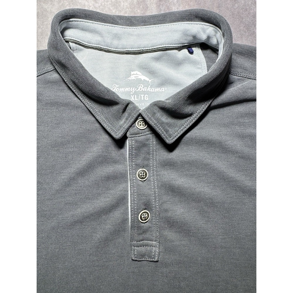 Tommy Bahama Polo Shirt Mens XL Gray Washed Black Tencel Blend Distressed‎